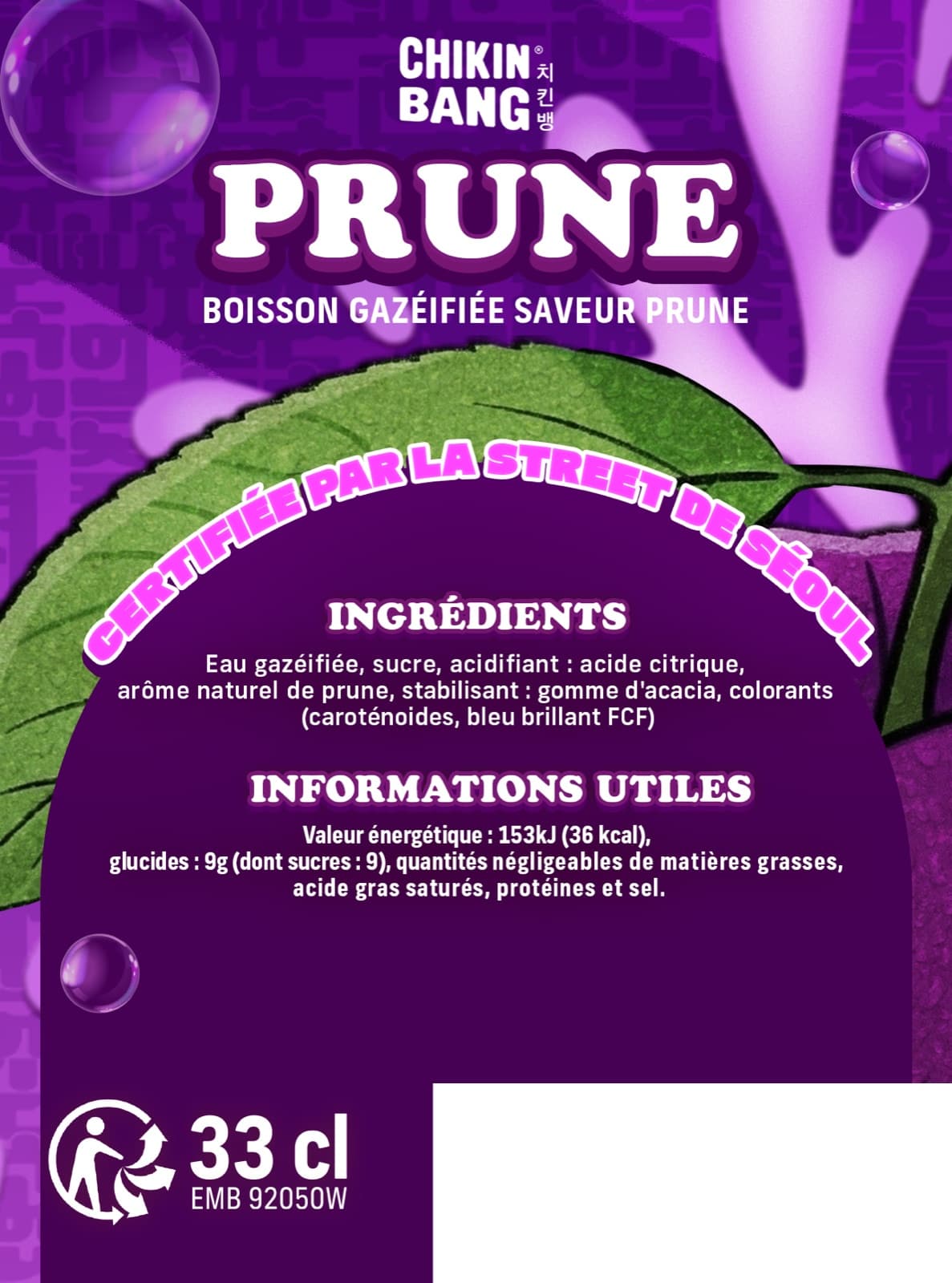 Chikin Bang Prune — étiquette verso (ingrédients)